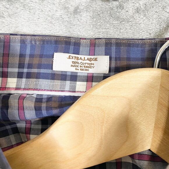 Peter Millar Shirt Men Large Button Up Blue Red White Tartan Plaid Spread - Picture 4 of 5